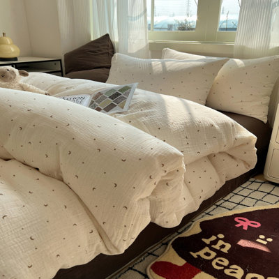 100% Cotton Muslin Duvet Cover Shabby Chic Moon Stars Dot Print Duvet Covers Vintage Farmhouse Comforter/quilt Cover