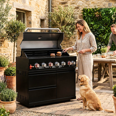 Barbecue au gaz noir de 43 pouces avec 85 000 sorties de chaleur, surface de cuisson de 990 pouces carrés, grille de réchaud en acier inoxydable, grille de 8 mm, jauge de température à double paroi, lumières halogènes,
