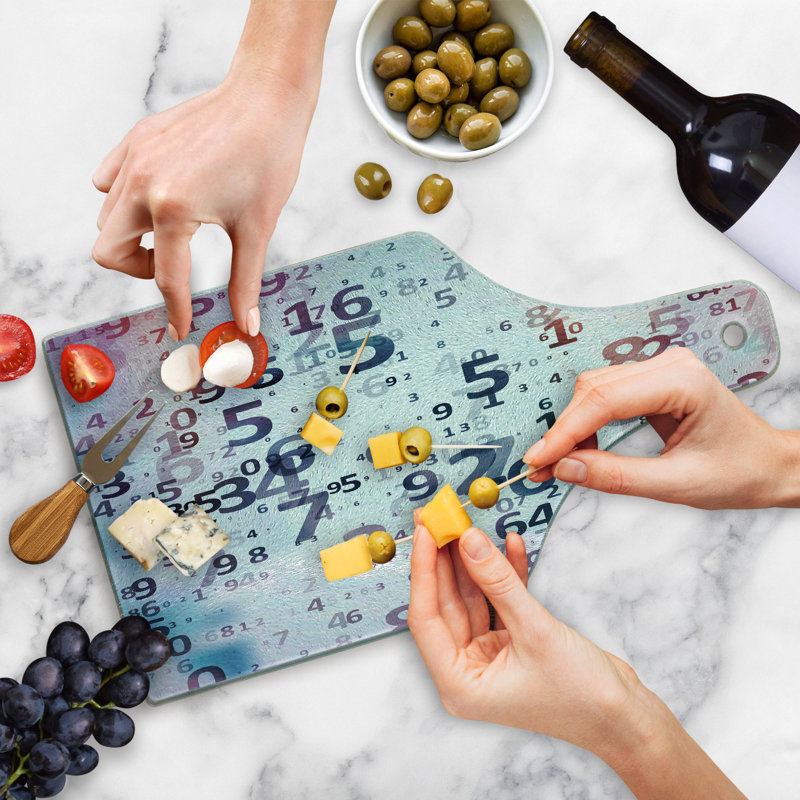 Ambesonne Abstract Tempered Glass Cutting Board Digital Code Numbers Teal Black