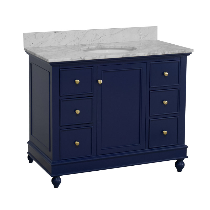 Ensemble de meuble-lavabo simple 42 po Ferdinand, Marbre de Carrare, Bleu royal