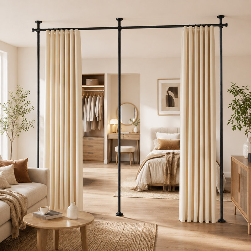 Adjustable Floor-to-Ceiling Room Divider Curtain Rod, Tension Support