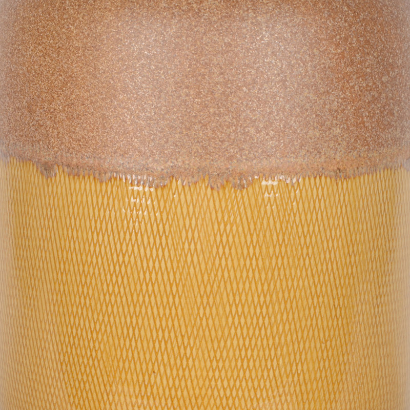 Grand vase à fleurs contemporain en céramique avec finition vernie pour décoration intérieure - vase de table moderne pour le salon ou l'entrée - brun et jaune