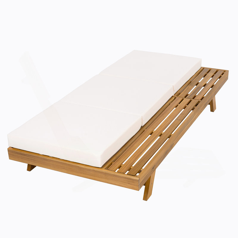 ENSEMBLE DE CHAISE LUNGE, ESPACE DISPONIBLE D'UN CÔTÉ, BOIS ACACIA AVEC COUSSIN LONGE (CRÉME ET PLI triple) - VERSION GRIS FONCÉ
