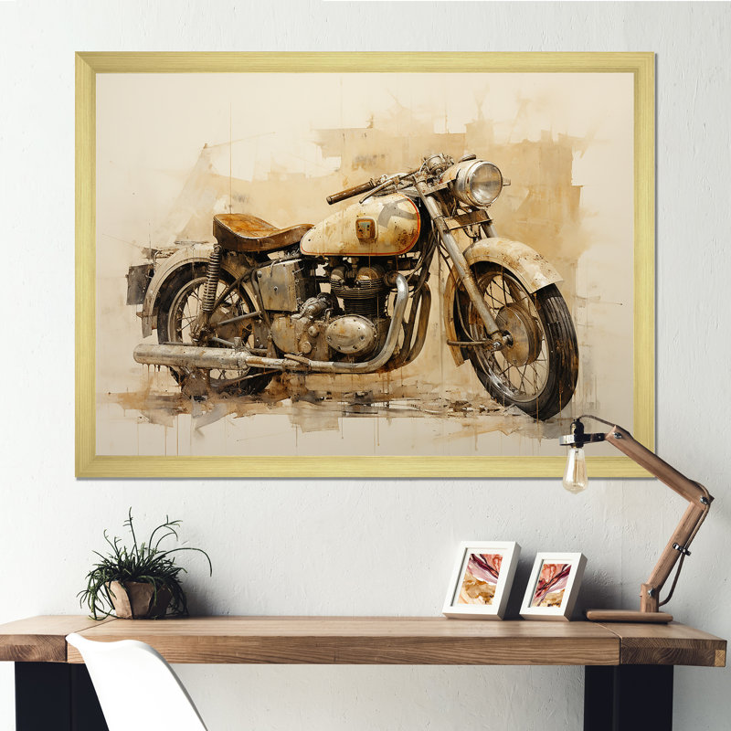 Minimalisme à moto sur toile, Cadre doré simple, H 30 po x l 40 po x P 1,5 po