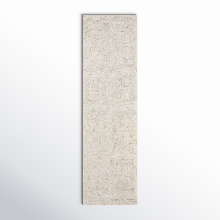 Linsly Geometric Hand Tufted Wool Ivory/Light Blue Area Rug