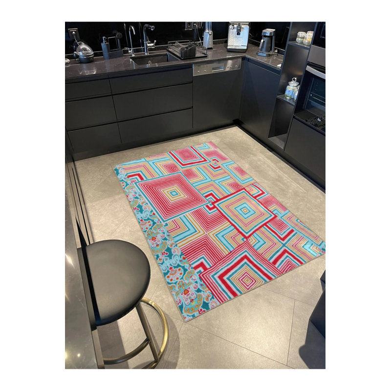 Pink Diamond-Shaped Creative Woven Base Washable Carpet, Runner 2'6" x 9'11"