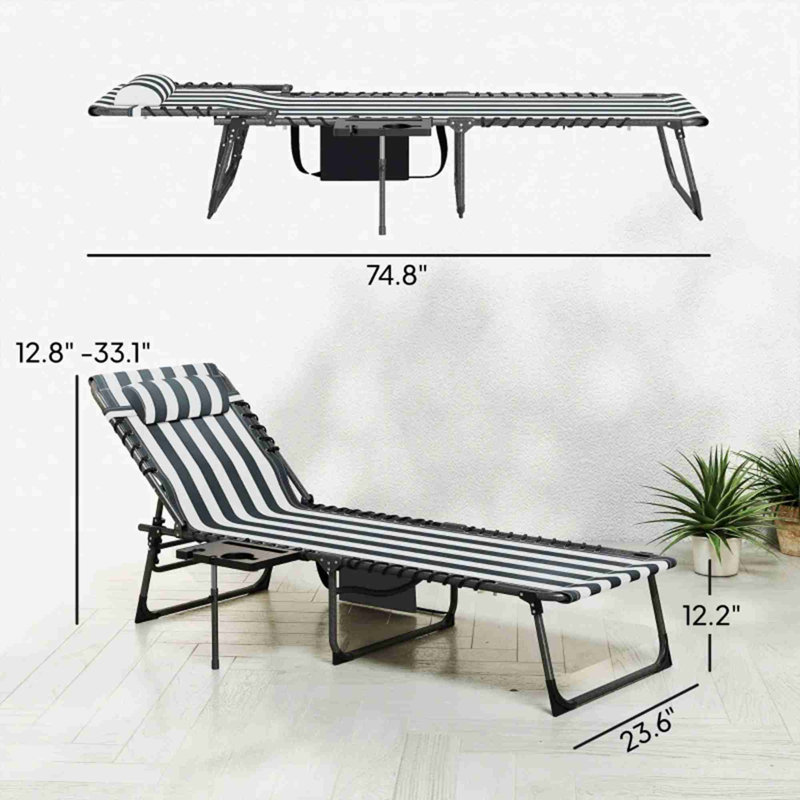 Folding Outdoor Chaise Lounge Chair, Black/White