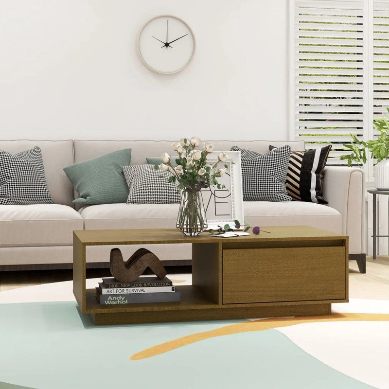 Grabowska Solid Coffee Table with Storage, Honey Brown