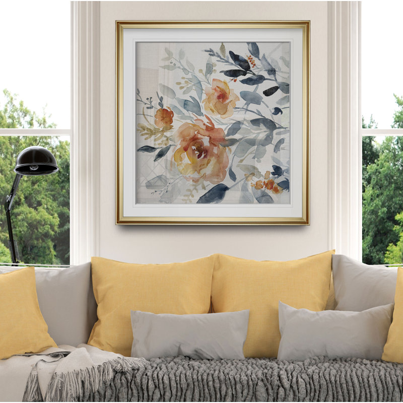 «Flowering Branches II», peinture, H 16 po x l 16 po x P 2 po, Encadrement doré