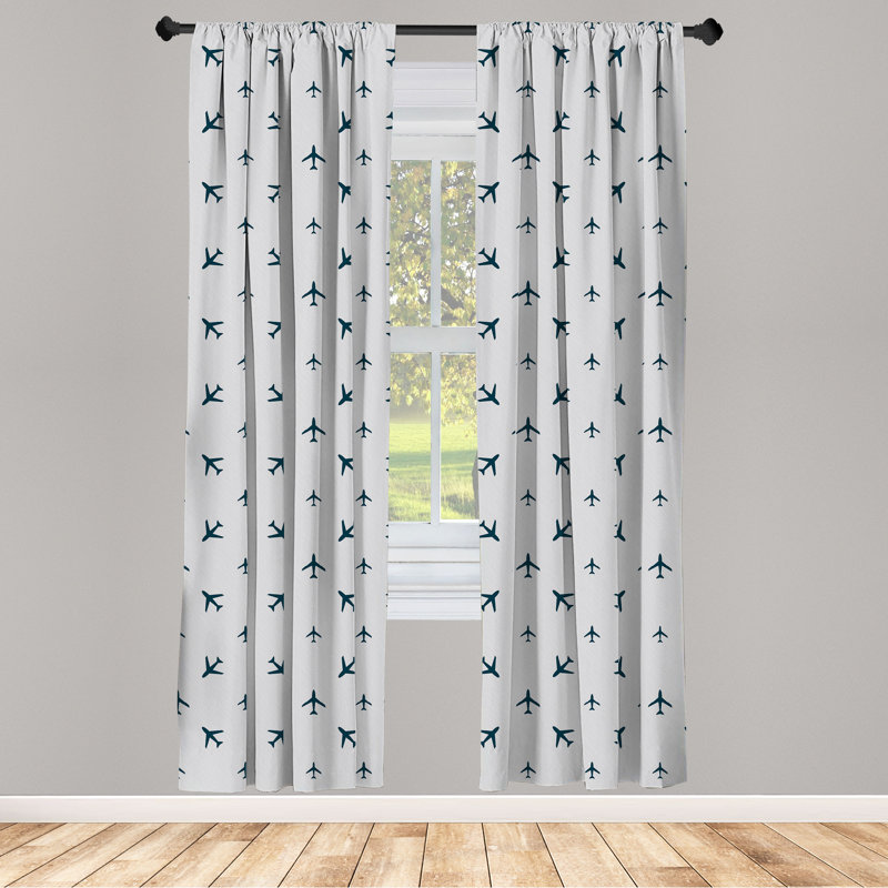 East Urban Home Airplane 4-Panel Curtains, Travel Stripes 53386, 56" W x 63" L