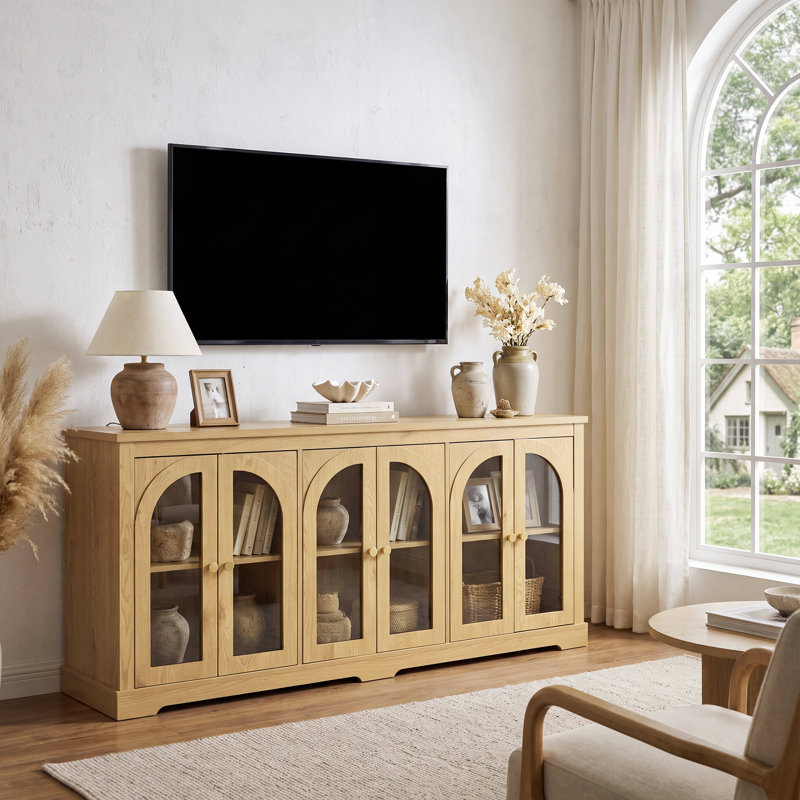 Grand buffet avec portes vitrées cintrées et tablettes ajustables, Natural