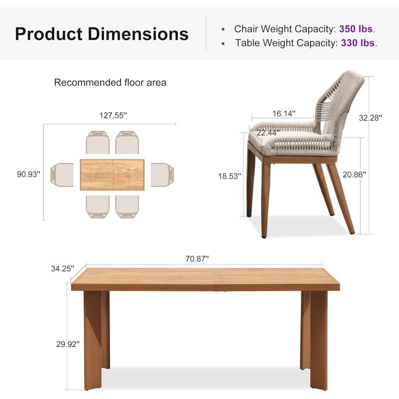 Rectangular 6 - Person Rectangular Outdoor Dining Set with Cushions