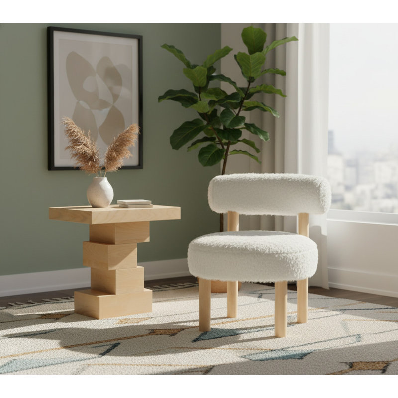 Fauteuil d'appoint rembourré Ambre, Tissu crème en peau de vache crème, Naturel