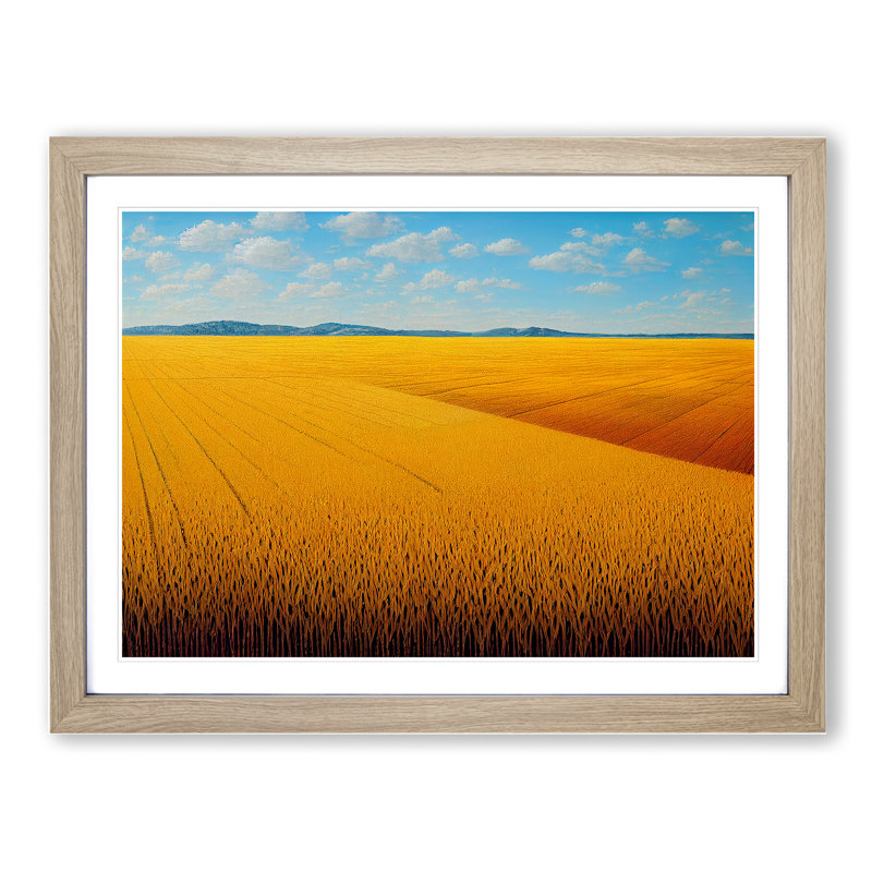 Hopeful Wheat Field - Single Picture Frame Print, 34cm H x 46cm W x 2cm D, Oak