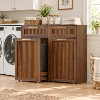 2x13-Gallon Pull-Out Trash Cabinet with Drawer