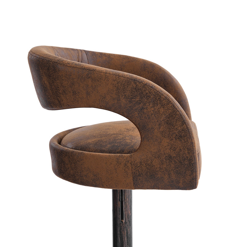 Ensemble de 4 tabourets de bar réglables George avec accoudoirs à dossier George, tabourets de comptoir pivotants en cuir de polyuréthane moderne avec repose-pieds, chaises d'îlot de cuisine pour la salle à manger, bar maison, café, brun