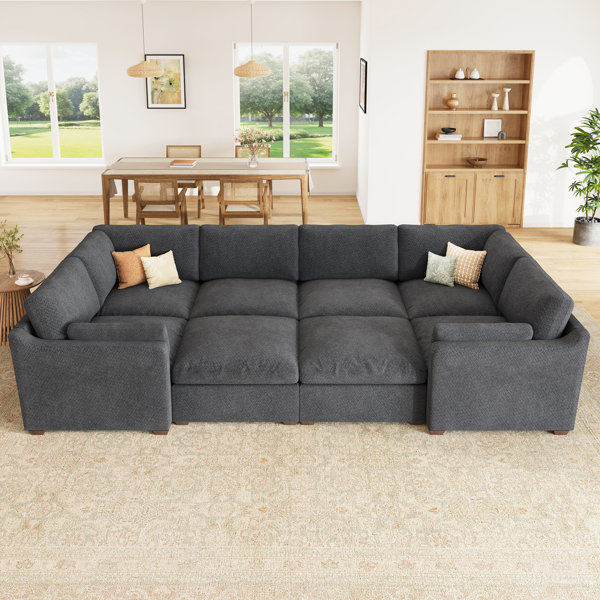 Ebern Designs Abramson Chenille Sleeper Sectional U Shaped Modular Sofa ...