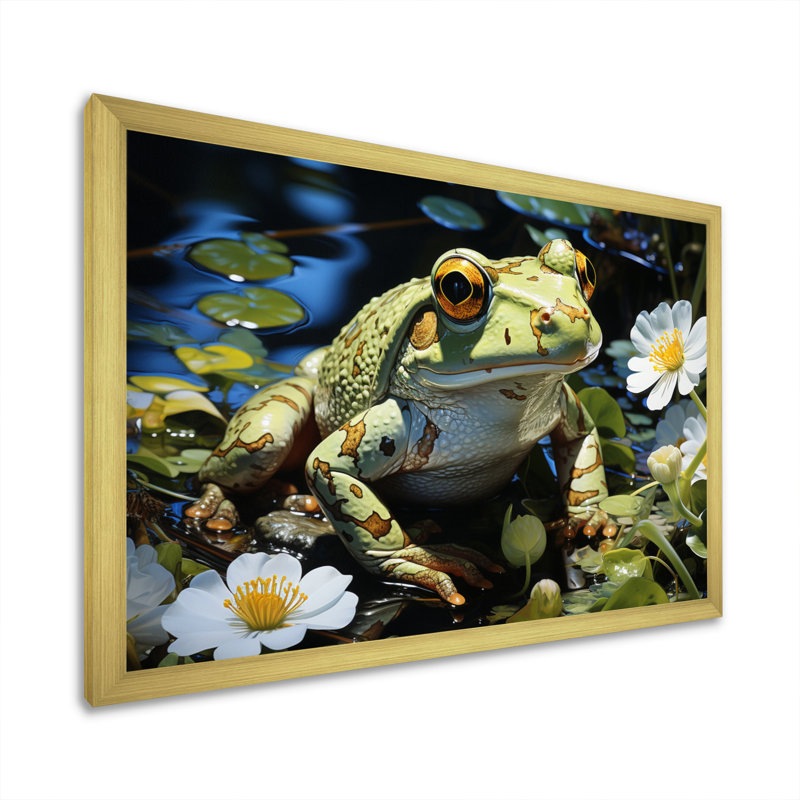 Frog Freedom - animaux, impressions sur toile, H 30 po x l 40 po x P 1,5 po, Cadre doré simple