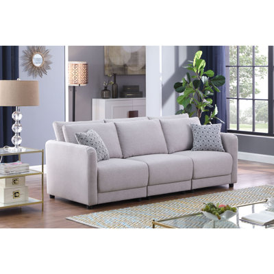 Linen Upholstered Sofa With 2 Pillows In Light Gray