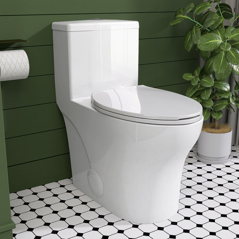 1-Piece Toilet 1.1/1.6 GPF Dual Flush Elongated With 19 In. Chair Height Toilet In White Soft Close Seat Included