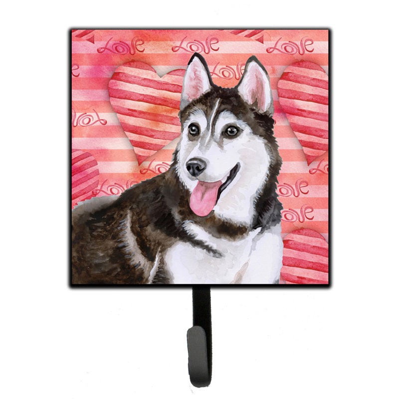 Saadet Metal Wall Organizer with Key Hooks, Siberian Husky, Pink/Brown/Light Black