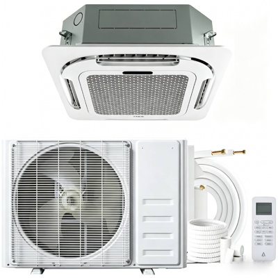 24000 BTU Ceiling Cassette Mini Split AC & Heat Pump, 22.5 SEER2, WiFi, 230V, 360° Airflow, 25FT Kit