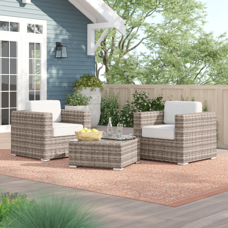 Commodore Wicker Fully Assembled 2 - Person Seating Group with Cushions, Canvas, Mixed Gray
