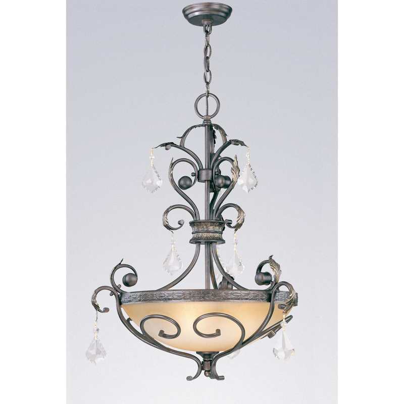 Luminaire suspendu bol 3 lumières unique Avalon, Teck doré Crystalique