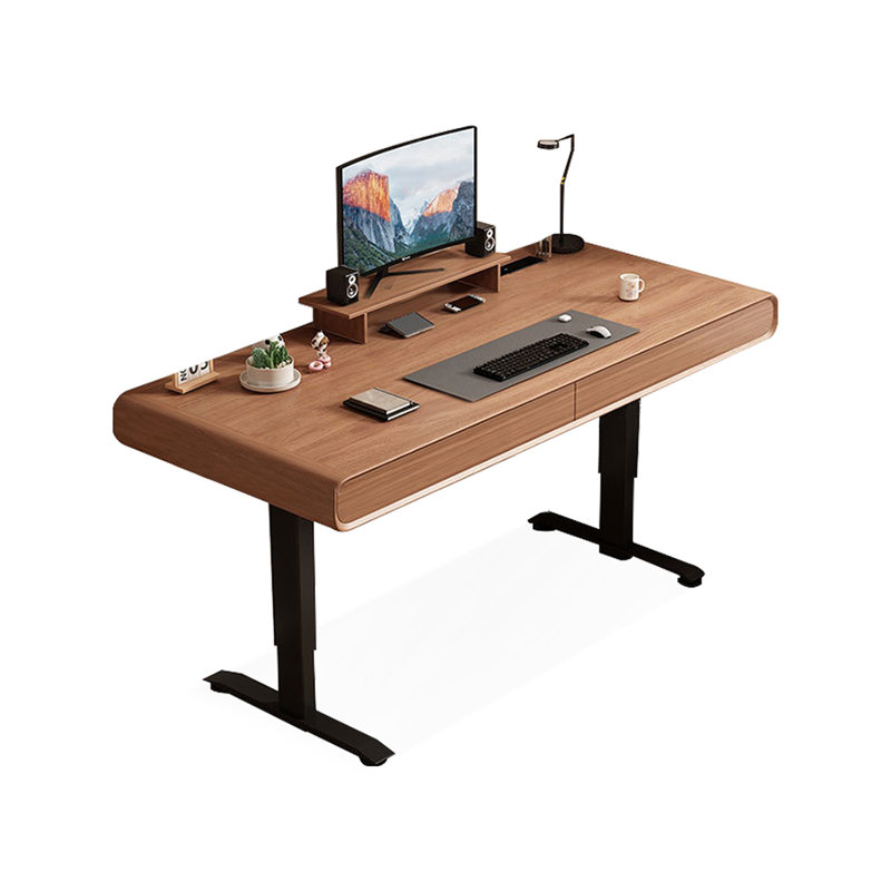 Bureau debout avec tiroirs en bois massif noir et noyer, H 45,28 po x l 55,12 po x P 23,62 po