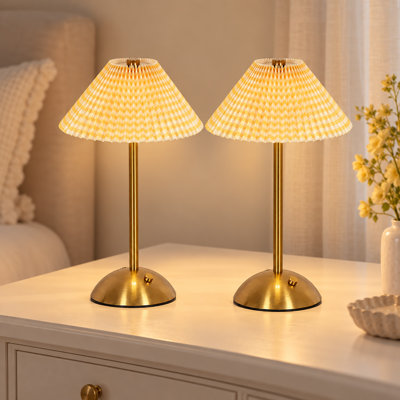 Accent Rechargeable Pleated Fabric Table Lamp with Touch Dimming for Desk (Set of 2)