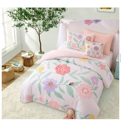 Floral Bedding Sets, Soft Microfiber Twin Twin XL Comforter Set for Girls Room