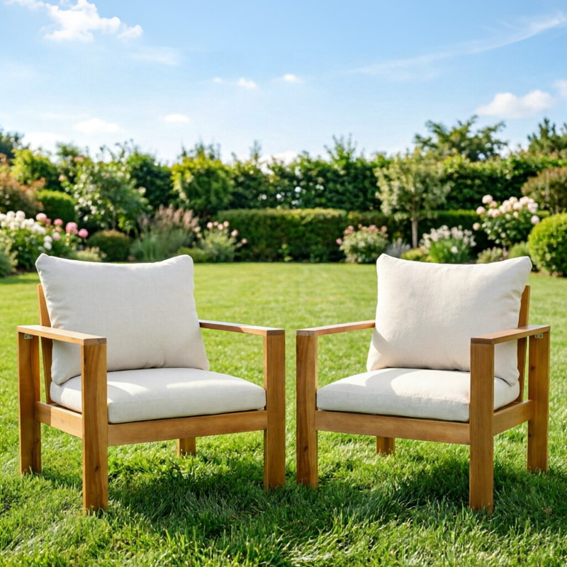 Chaises de salle à manger d'extérieur - Chaises de patio en bois massif confortables avec coussins hydrofuges, style transitionnel, assemblage facile