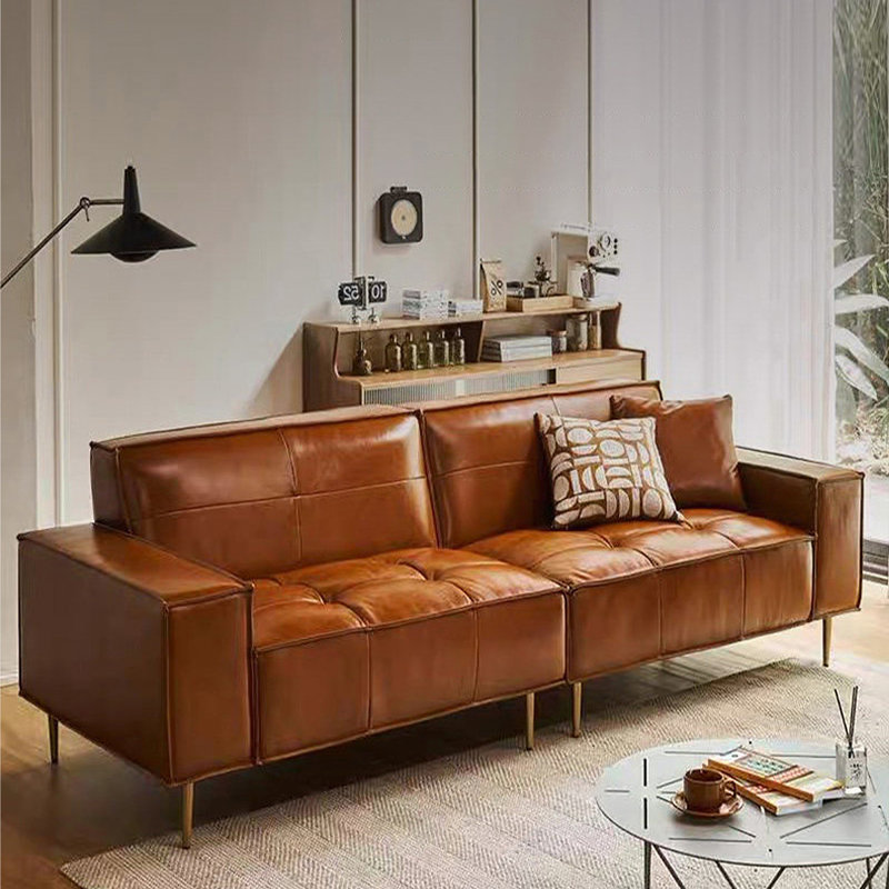 Causeuse-coussin modulaire en cuir véritable brun