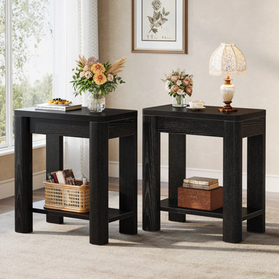Petite table d'appoint Farmhouse avec tablette de rangement pour le salon