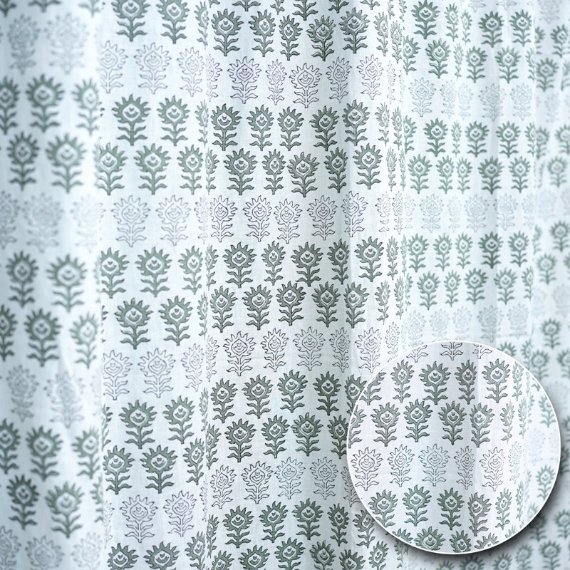 Fabdivine Printed Coloured Linen Curtain Ring Style, Handcrafted, Organic Pattern - Suraj Mukhi, 54" W x 24" L