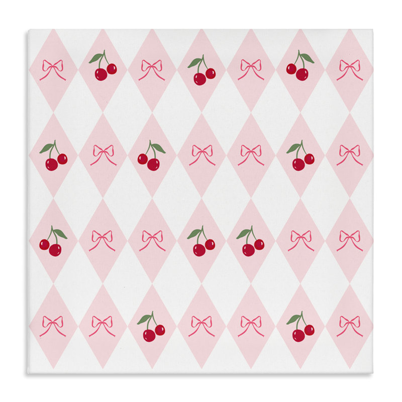«Cherries & Bows Argyle», conception de Lucille Price, H 17 po x l 17 po