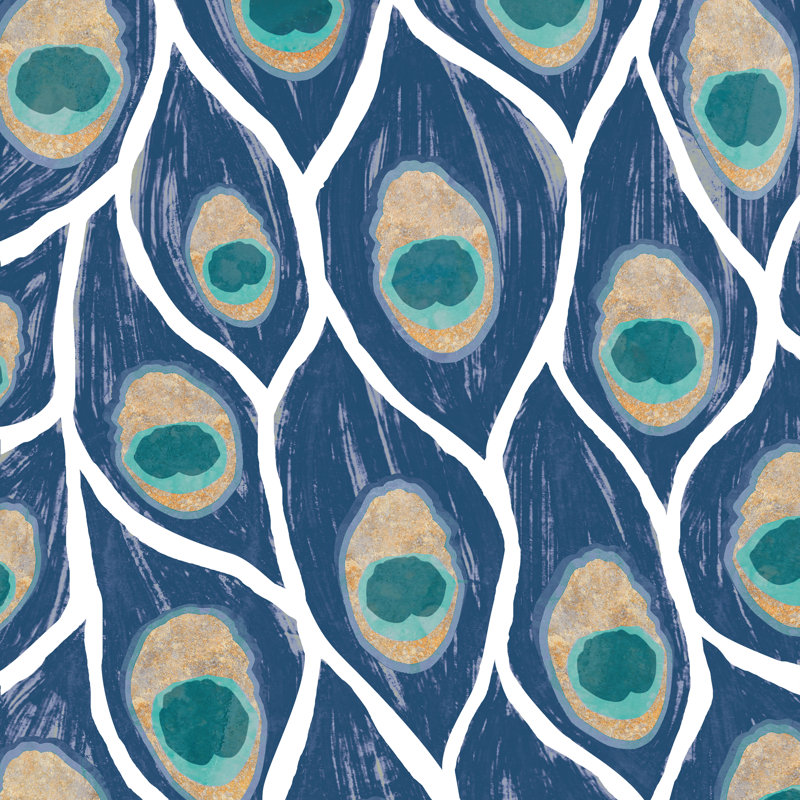 Swoopin Peacock Feather Pattern - Wrapped Canvas Painting, 30cm H x 30cm W