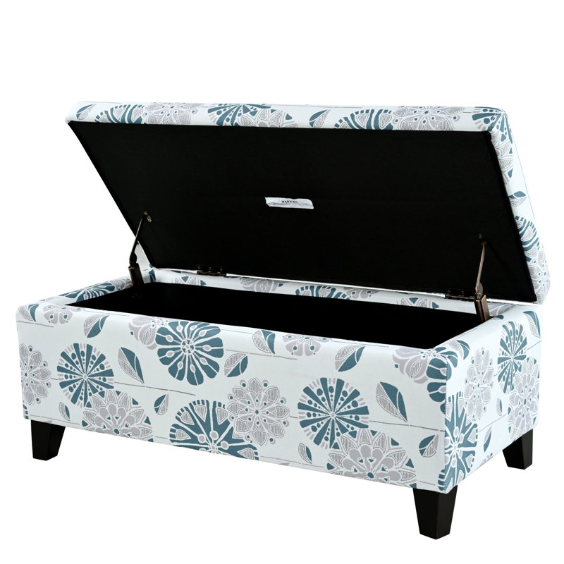 Ingerson 39" Wide Rectangle Ottoman with Storage CONTEMPORARY DESIGN 39. 00” W x 19. 00” D x 16. 25” H, Teal/Gray Floral