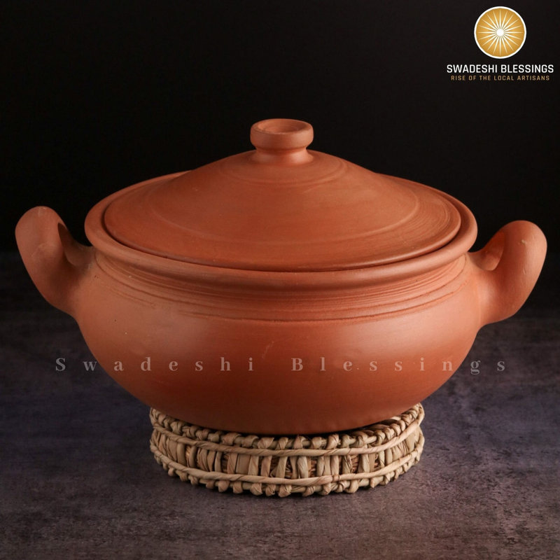 Pot en terre cuite non émaillée, fait à la main, avec couvercle, 3 L, Blessings Swadeshi, 3 Litres