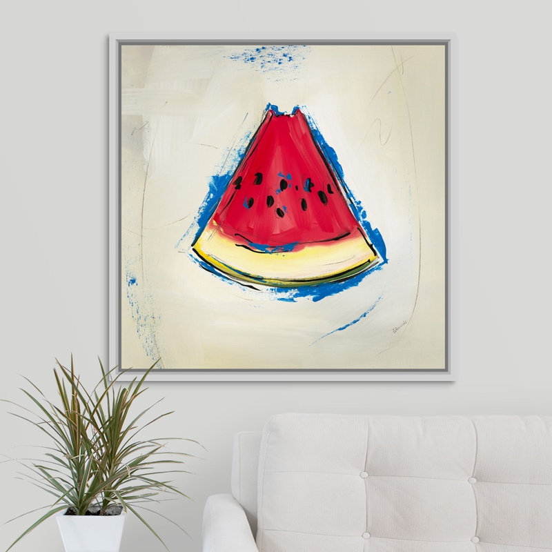 « picnic party v », peinture sur toile, H 31,7 po x l 31,7 po x p 1,75 po, Cadre flottant blanc