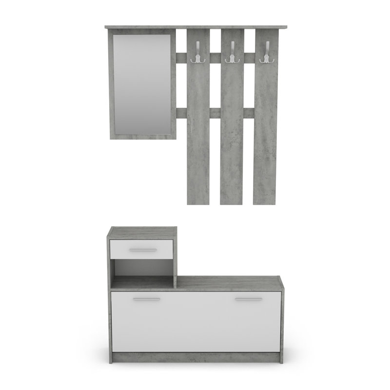 Taskın 97 cm W Hallway Set with Storage Bench and Shoe Storage, Grey