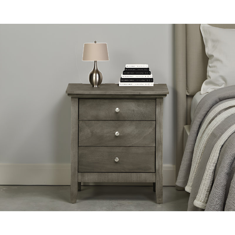 Lausanne Gray 3 Drawers Nightstand, Gray