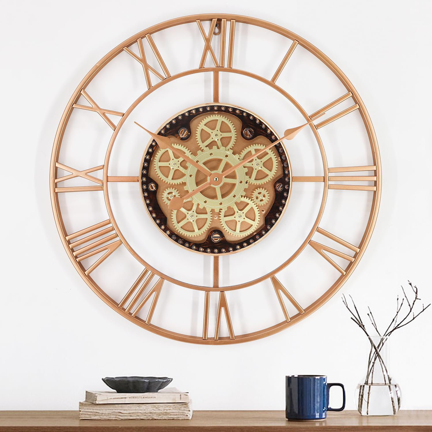 Rosdorf Park Large Wall Clock With Moving Gears - Industrial Steampunk ...