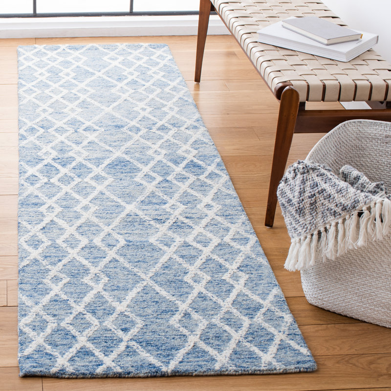 Gina Hand Tufted Indian Wool And Cotton With Latex Geometric Rug, Runner 2'3" x 8'