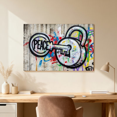 Peace Key Lock Graffiti Art Print Canvas