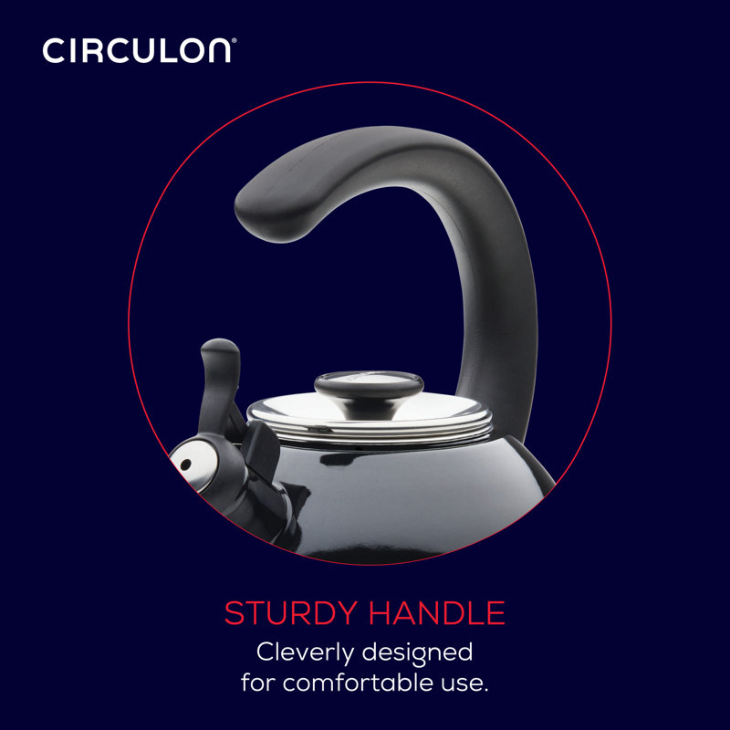 Enamel On Steel Whistling Induction Teakettle with Flip-Up Spout, 2-Quart, Black