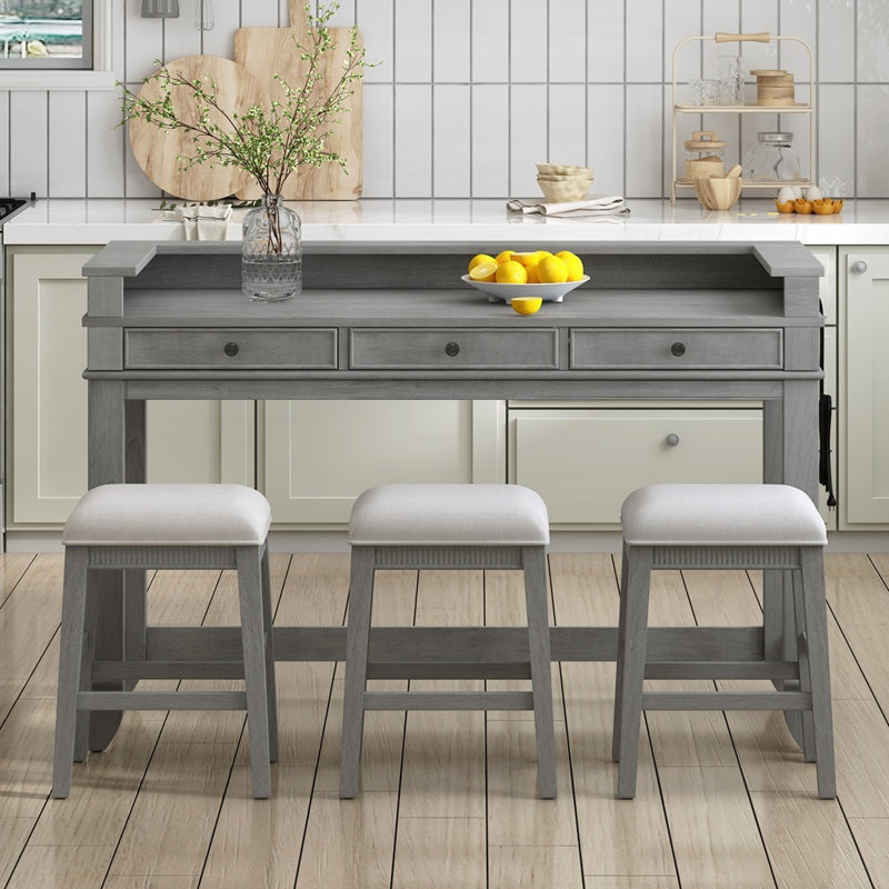 Ensemble de table de salle à manger 4 pièces avec 3 tiroirs de rangement rétro, idéal pour les petits espaces et une utilisation polyvalente