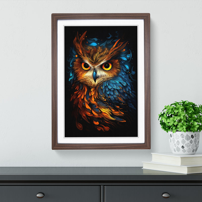 Owl Digital - Single Picture Frame Print on Wood, Walnut , 46cm H x 34cm W x 2cm D