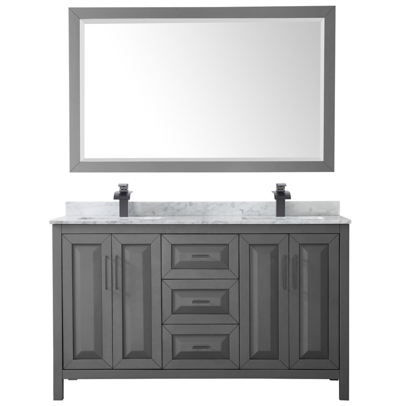 Daria 72" Double Bathroom Vanity Set with Mirror, Polished Chrome, Dark Gray, 72"