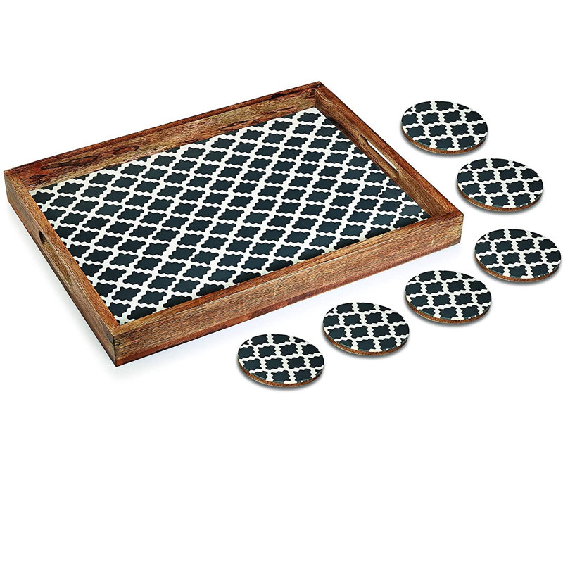Aiesha Solid Wood Tray, Grey/White